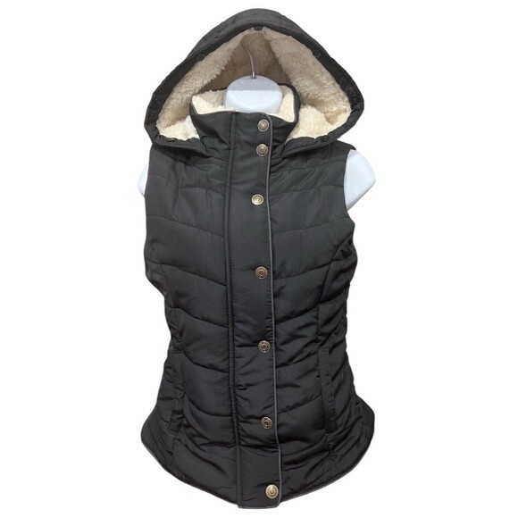 Aéropostale Jackets & Blazers - Aeropostale Hooded Puffer vest women Size Small Black Faux Fur
